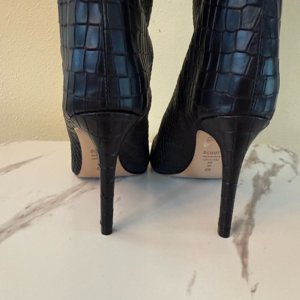 Schutz Maryana Black Croc Knee High Boots, NWOB, Size 5 - Picture 8 of 11